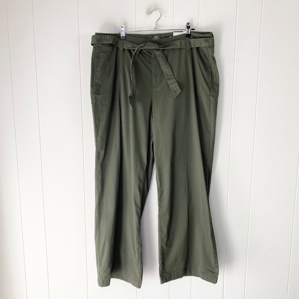 St. Johns Bay Oregano Green Mid-Rise Straight Leg Pants Size 18 Tie Waist